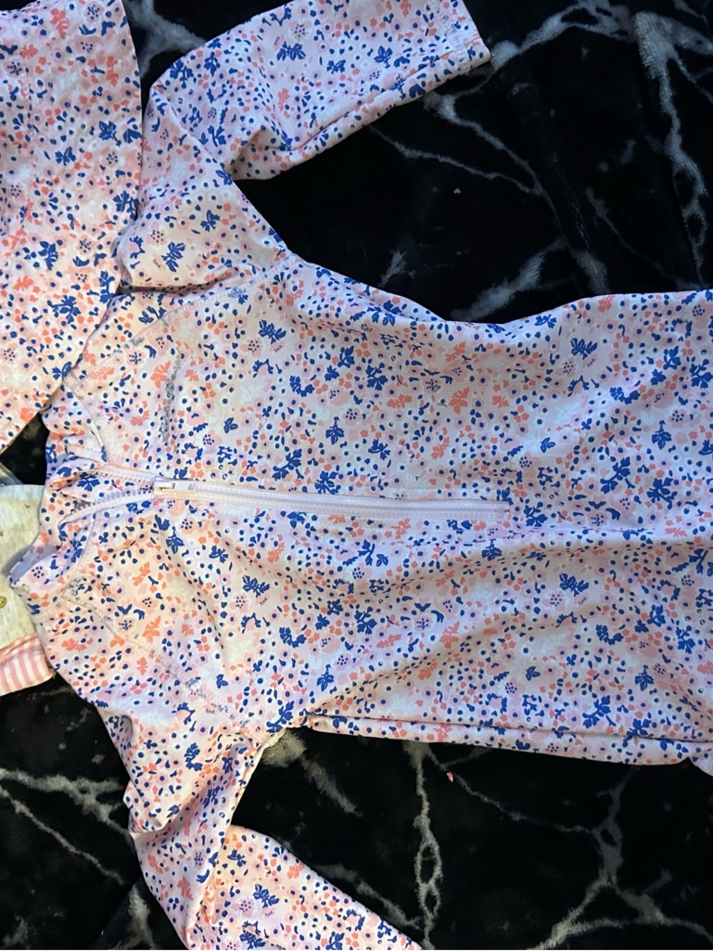 Eddie Bauer Pink Floral Zip-Front Infant Jumpsuit with Blue Accents